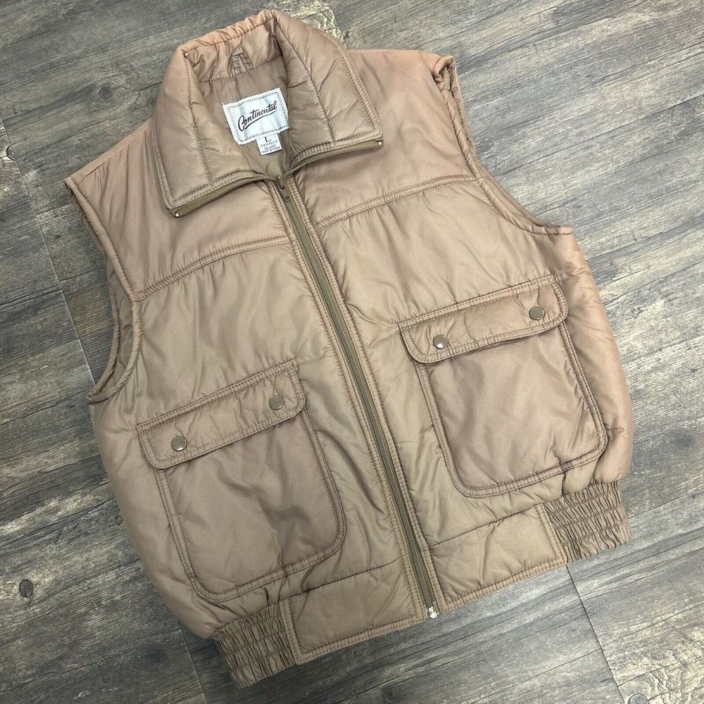 Vintage Continental Puffer Vest Men Size Large Full‎ Zip Outdoor 80's Ski